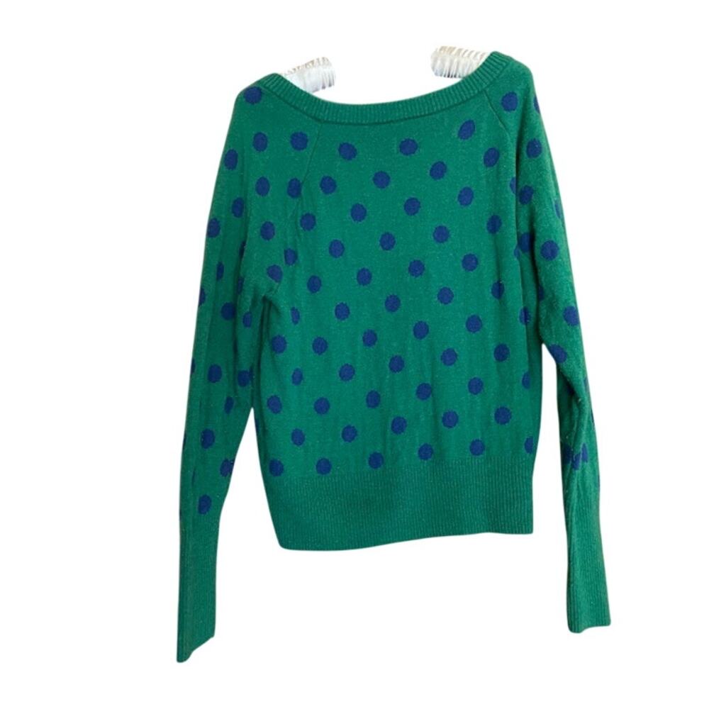 GAP Crazy Dot Boat Neck Merino Wool Blend Sweater Size L Green Blue Polka Dot